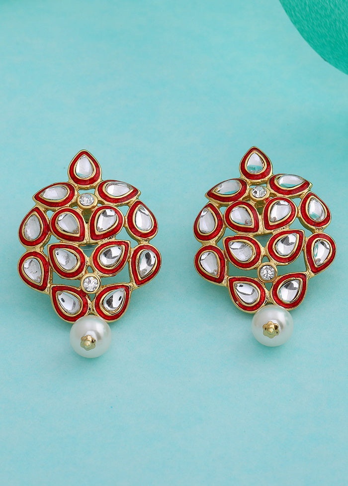 Estelle Mirror Kundan Red enamel Earrings - Indian Silk House Agencies
