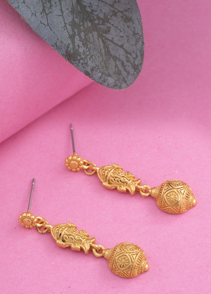 Estelle Gold Plated Antique Matsya Bead Dangle Earrings - Indian Silk House Agencies