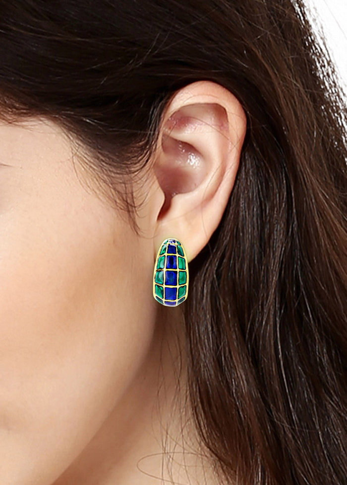 Estelle Gold Plated Blue and Green Enamel Stud Earrings - Indian Silk House Agencies