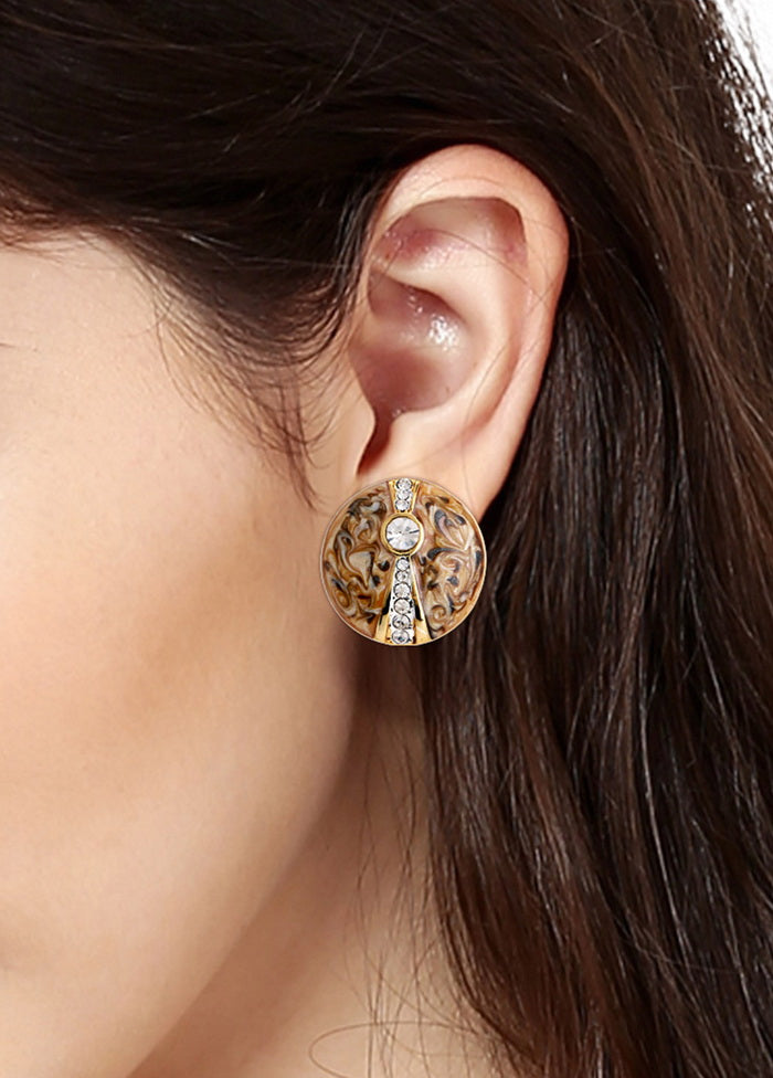Estelle Grey enamel with White Crystal stone earrings - Indian Silk House Agencies