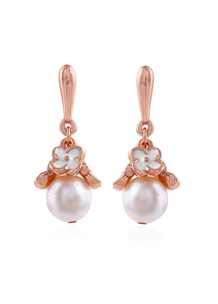Estelle Party Wear Gold Plated Floral Pearl Drop Earrings - Indian Silk House Agencies