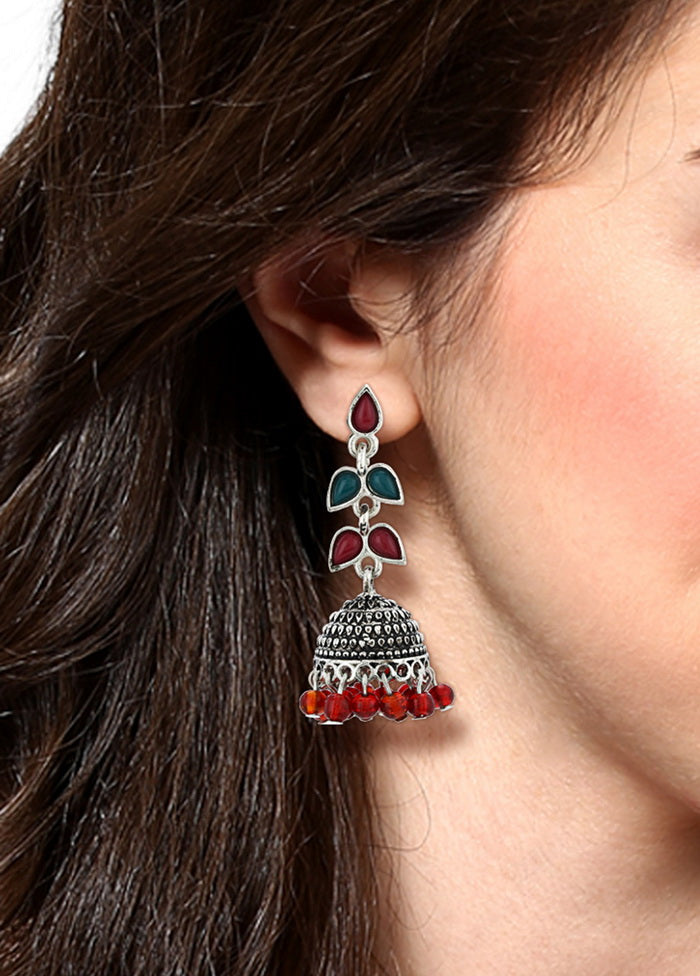 Estelle Red colour pearl drop Jhumka Earrings - Indian Silk House Agencies
