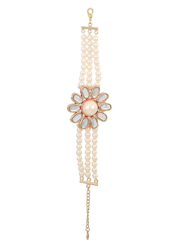Estelle Traditional Gold tone Pearl Flower Kundan Bracelet - Indian Silk House Agencies