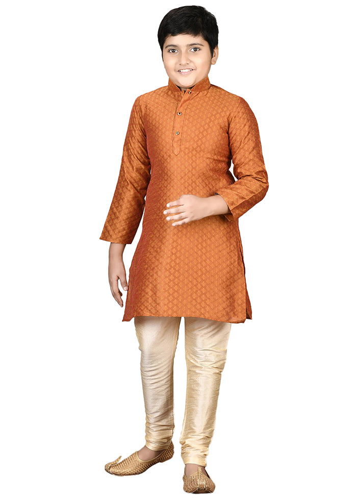2 Pc Dark Orange Pure Cotton Kurta Pajama Set - Indian Silk House Agencies