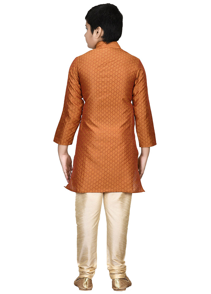 2 Pc Dark Orange Pure Cotton Kurta Pajama Set - Indian Silk House Agencies