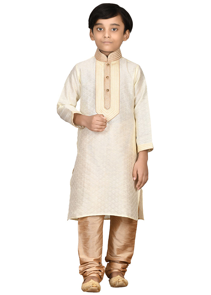 2 Pc Cream Pure Cotton Kurta Pajama Set - Indian Silk House Agencies