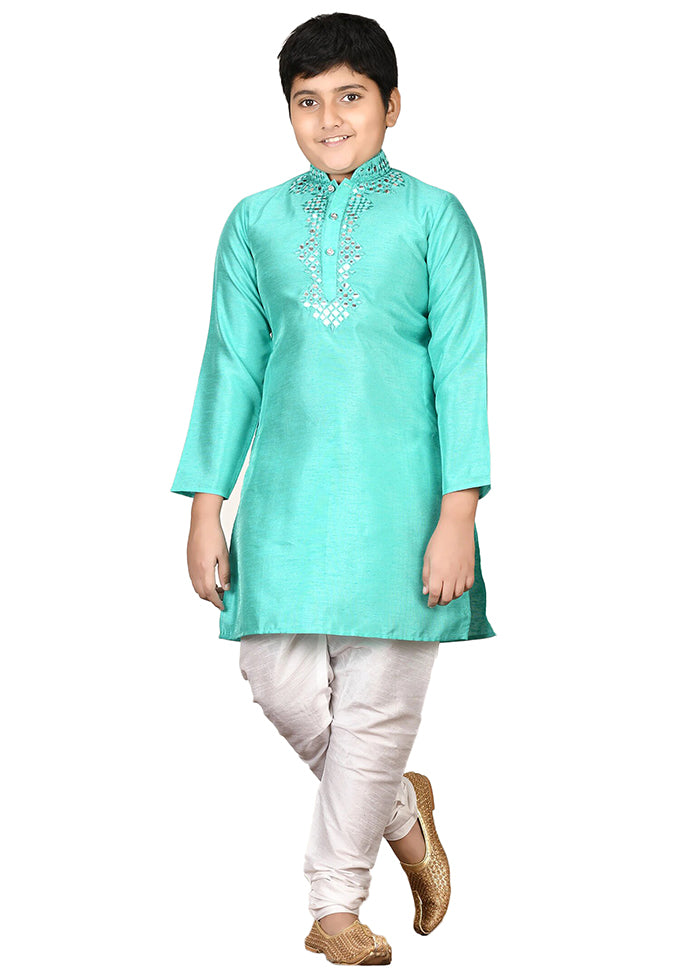 2 Pc Sea Green Pure Cotton Kurta Pajama Set - Indian Silk House Agencies