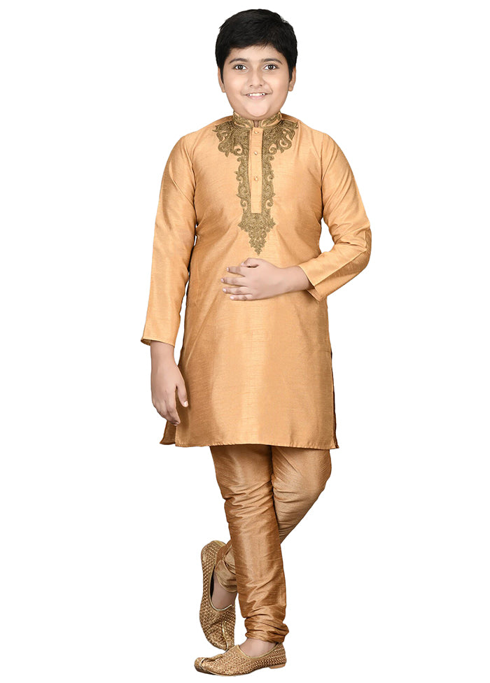 2 Pc Gold Dupion Silk Kurta Pajama Set - Indian Silk House Agencies