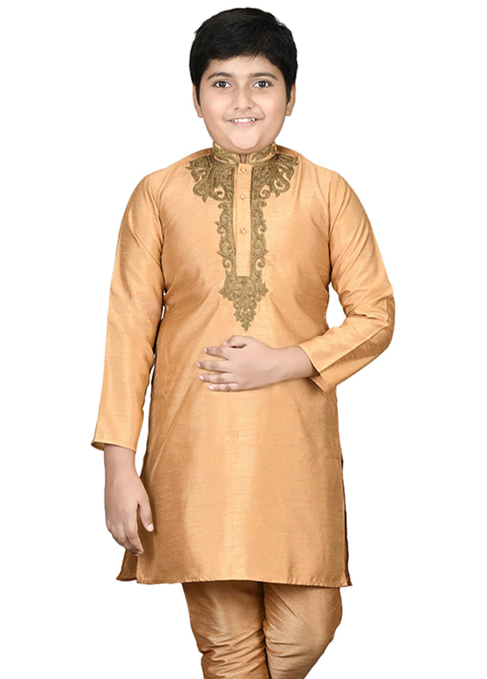 2 Pc Gold Dupion Silk Kurta Pajama Set - Indian Silk House Agencies