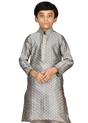 2 Pc Grey Dupion Silk Kurta Pajama Set - Indian Silk House Agencies