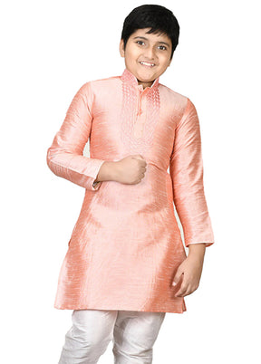 2 Pc Peach Pure Cotton Kurta Pajama Set - Indian Silk House Agencies