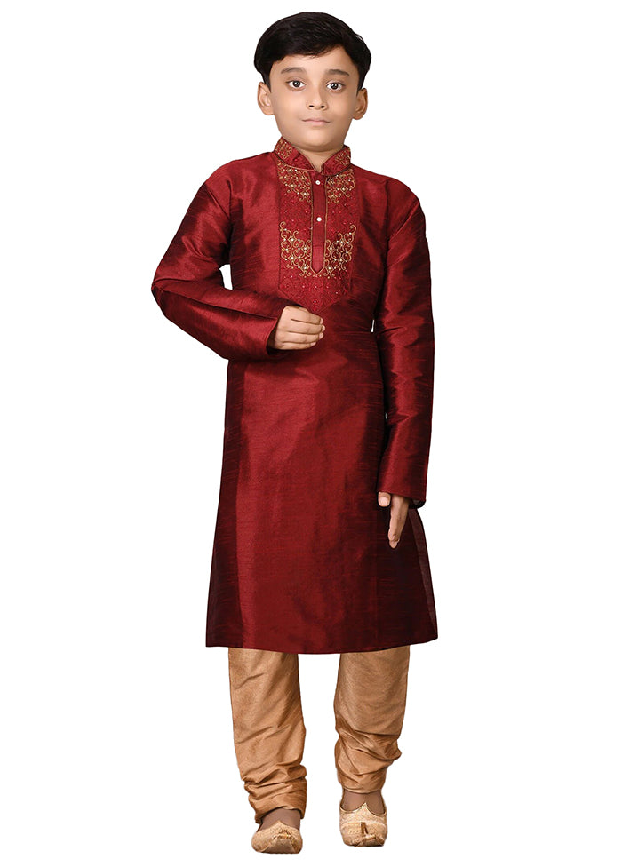 2 Pc Maroon Pure Cotton Kurta Pajama Set - Indian Silk House Agencies