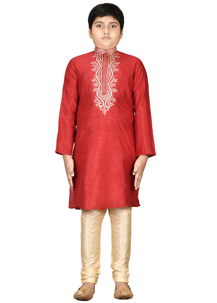 2 Pc Red Pure Cotton Kurta Pajama Set - Indian Silk House Agencies