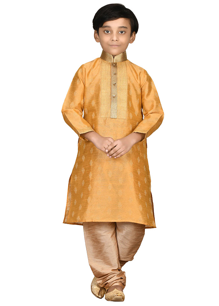 2 Pc Orange Dupion Silk Kurta Pajama Set - Indian Silk House Agencies