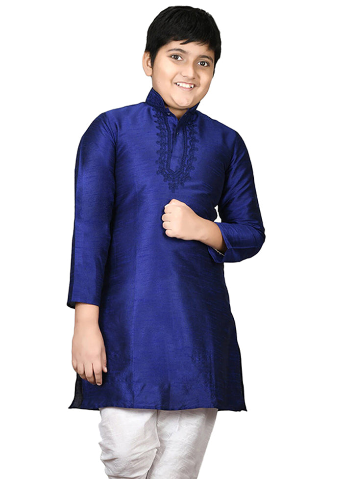 2 Pc Royal Blue Dupion Silk Kurta Pajama Set - Indian Silk House Agencies