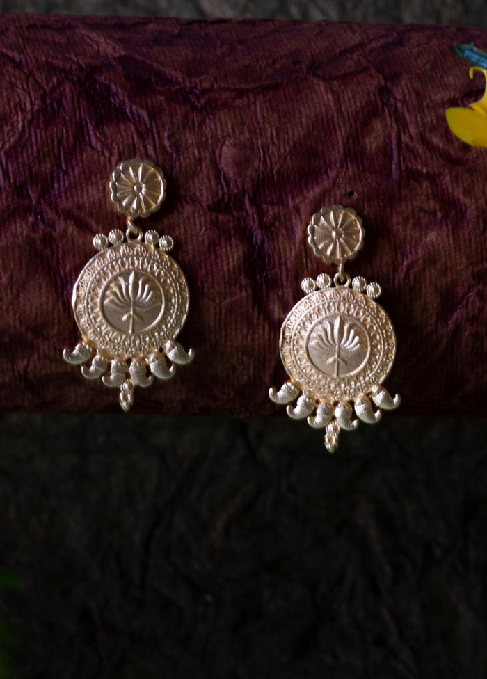 Matt Gold Finish Brass Pearl Bead Drop Dangler Earring - Indian Silk House Agencies