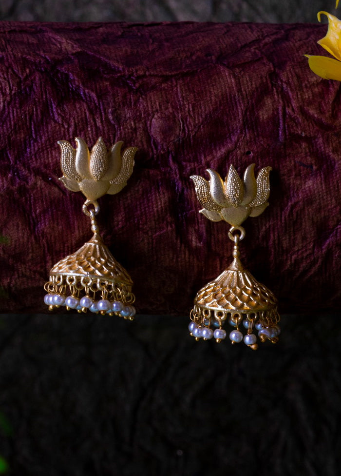 Matt Gold Finish Brass Pearl Bead Drop Jhumka Earring - Indian Silk House Agencies