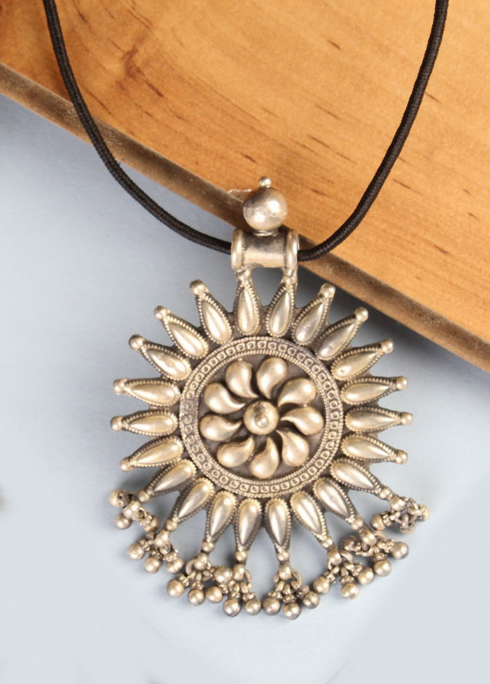 Oxidized Pure Silver Pendant and Black Thread Tribal Necklace - Indian Silk House Agencies