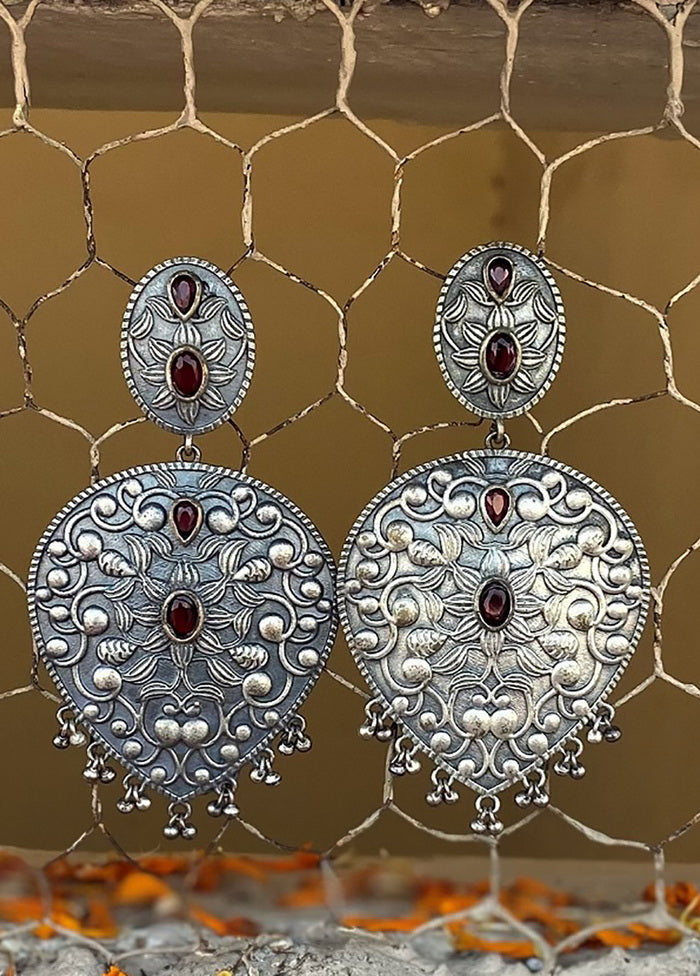 Floral Pattern Silver Tone Drop Earrings - Indian Silk House Agencies