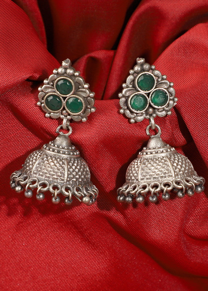 Green Leaf Jhumka Silver Toned - Indian Silk House Agencies