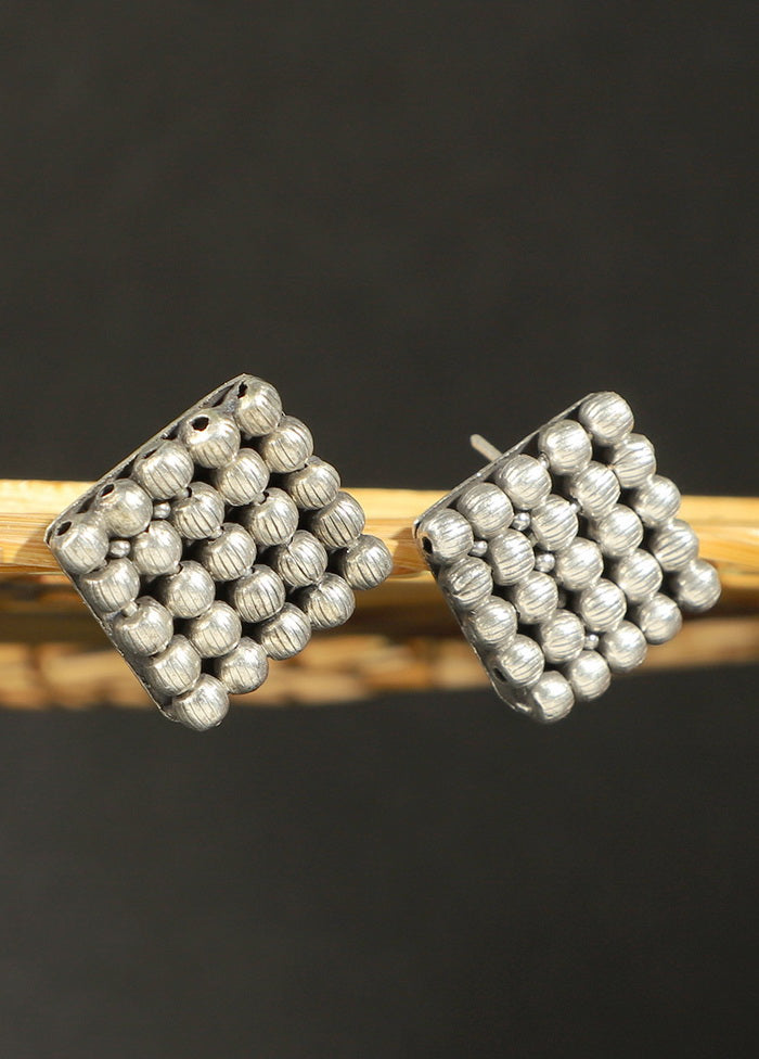 Beaded Silver Toned Earrings - Indian Silk House Agencies