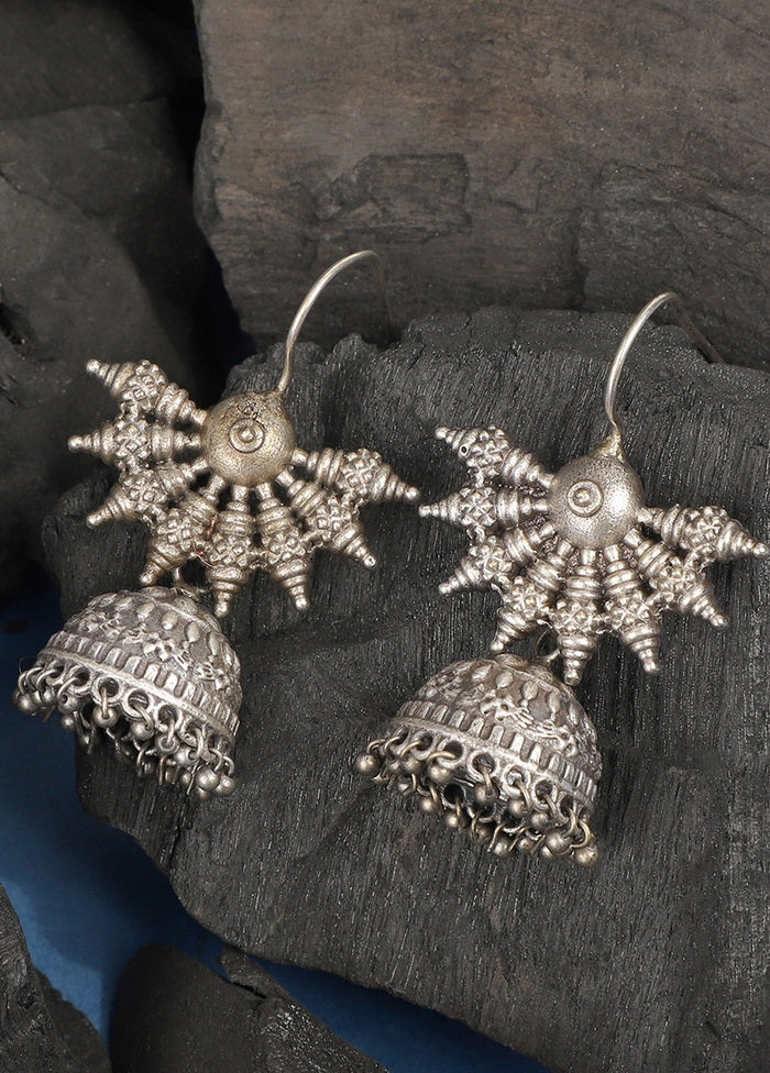 Motif Silver Toned Earrings - Indian Silk House Agencies