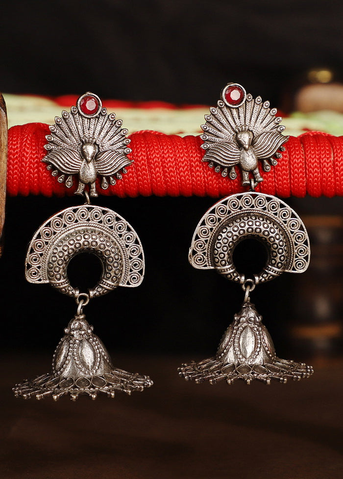 Silver Toned Brass Handcrafted Earrings - Indian Silk House Agencies
