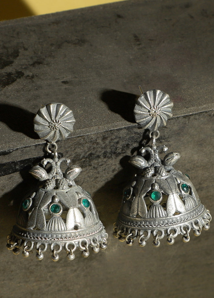 Brass Earrings Silver Toned - Indian Silk House Agencies