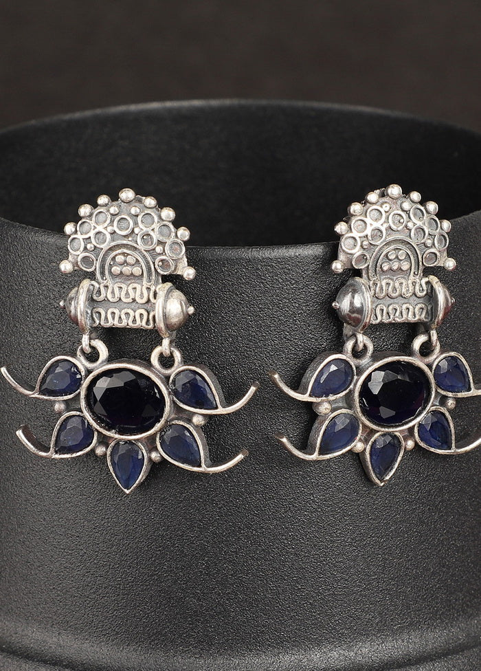 Blue Sapphire Handcrafted Silver Toned Earrings - Indian Silk House Agencies