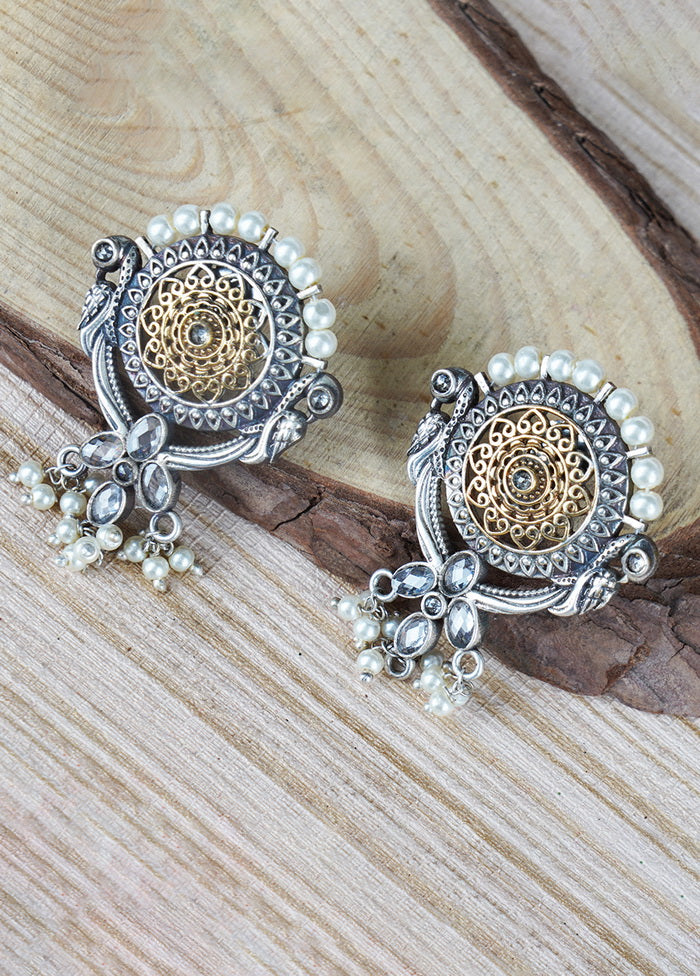 Peacock Round Shape Dual Tone Brass Earrings - Indian Silk House Agencies