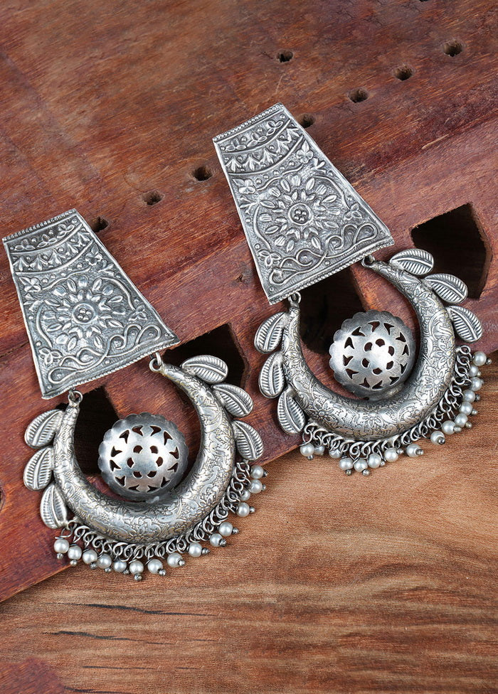 Handcrafted Round Shape Silver Tone Brass Earrings - Indian Silk House Agencies
