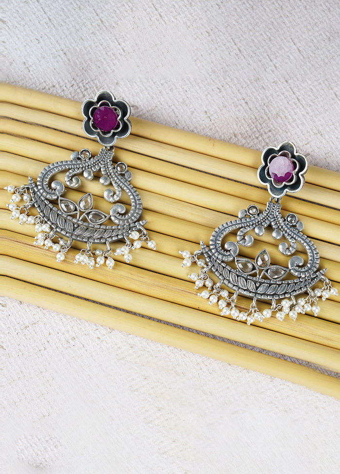 Unique Pattern Beaded Silver Tone Brass Earrings - Indian Silk House Agencies