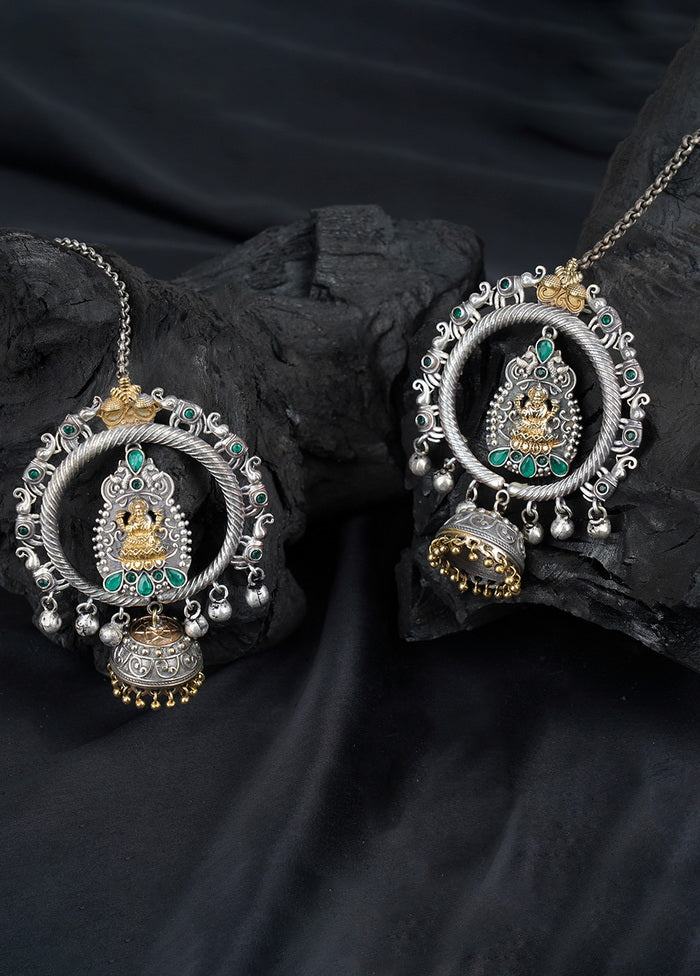 Lord Krishna Pattern Dual Tone Brass Peacock Earrings - Indian Silk House Agencies