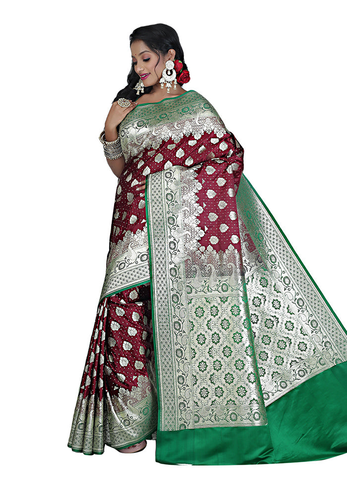 Maroon Spun Silk Saree With Blouse Piece - Indian Silk House Agencies