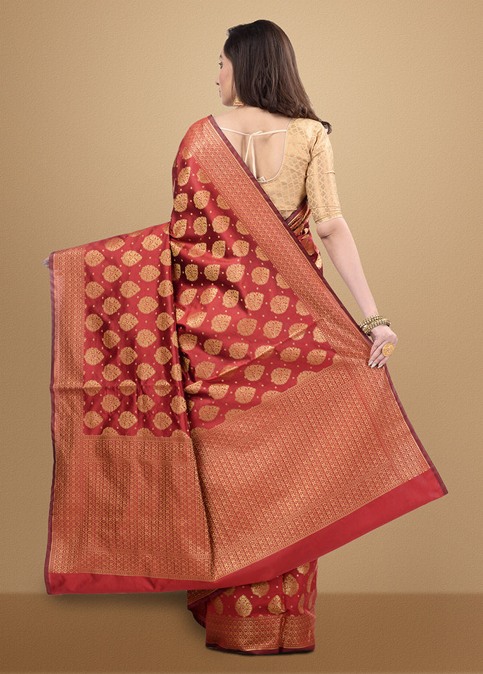 Maroon Spun Silk Saree With Blouse Piece - Indian Silk House Agencies