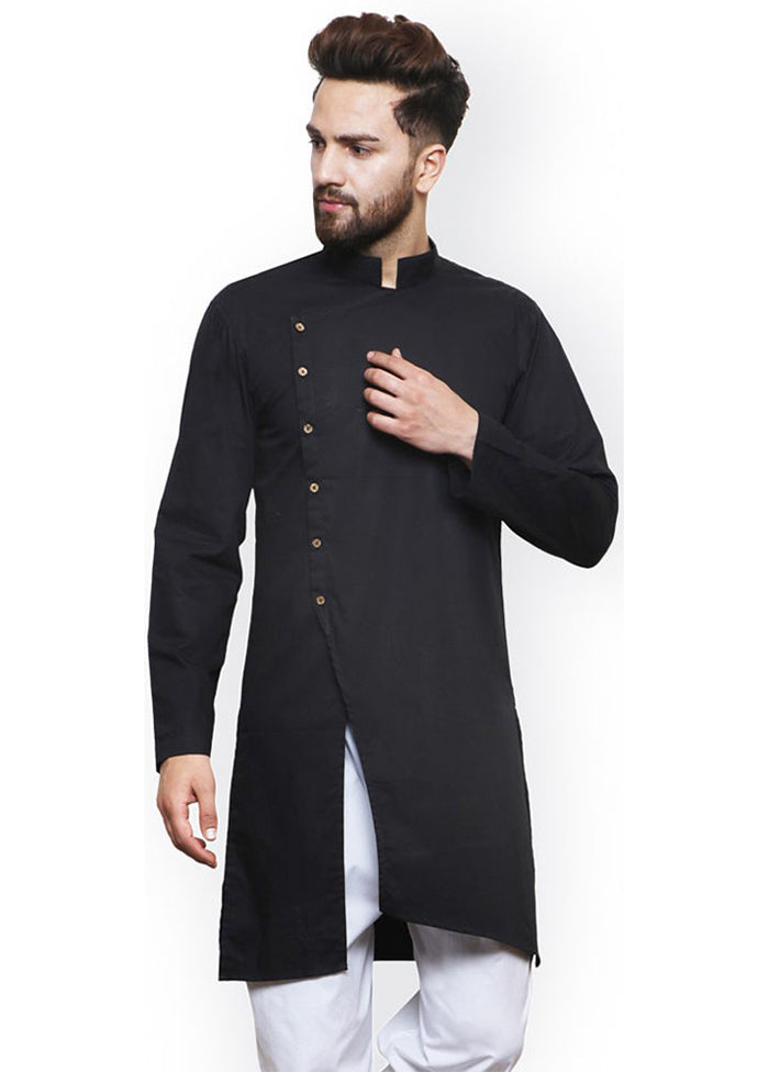 Black Solid Cotton Kurta VDSF100283 - Indian Silk House Agencies