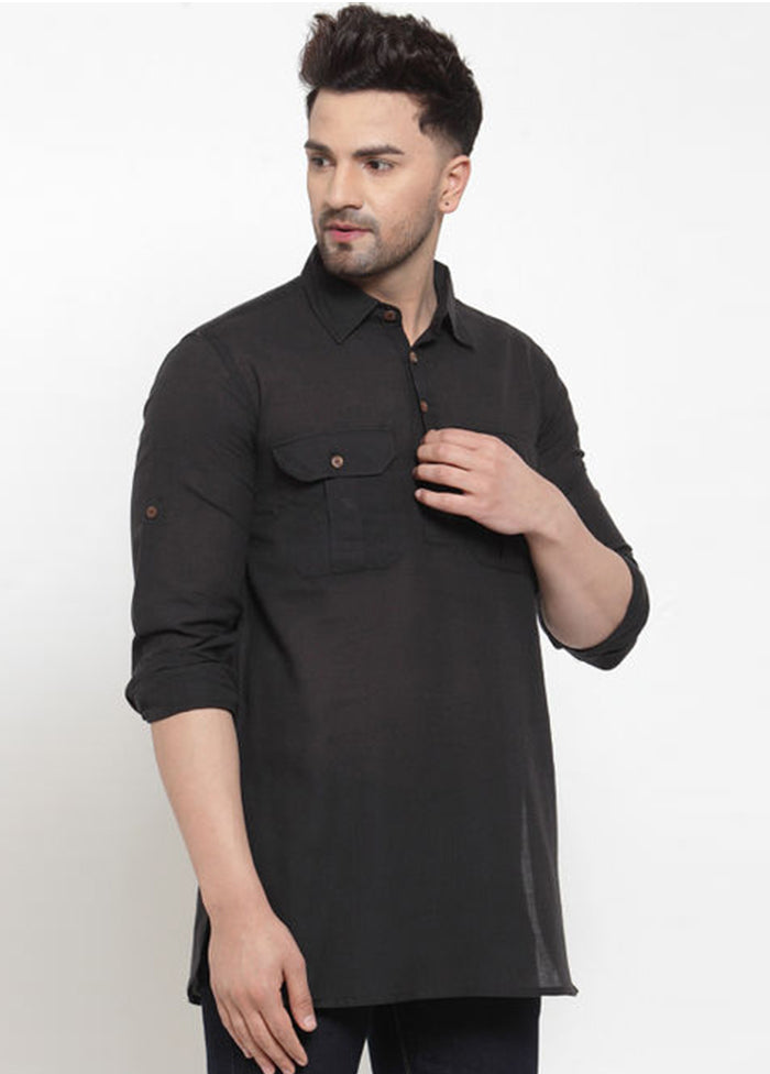 Black Solid Cotton Short Kurta VDSF100287 - Indian Silk House Agencies