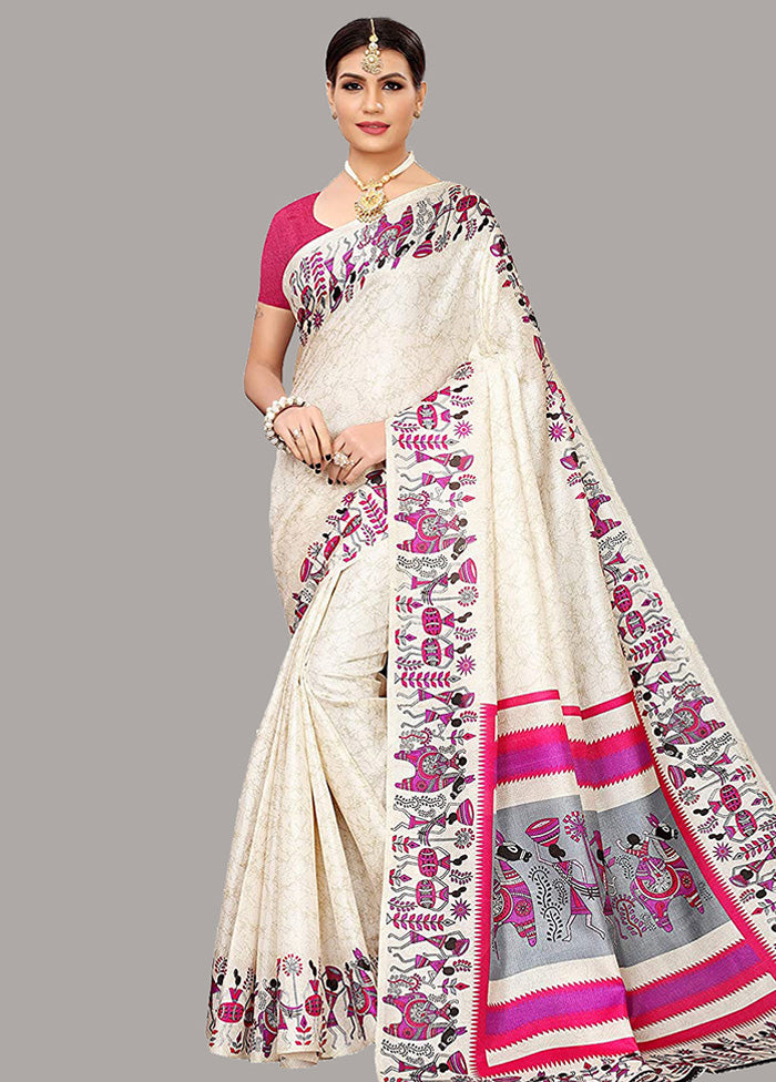 Cream Spun Silk Woven Saree With Blouse Piece - Indian Silk House Agencies