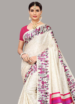 Cream Spun Silk Woven Saree With Blouse Piece - Indian Silk House Agencies