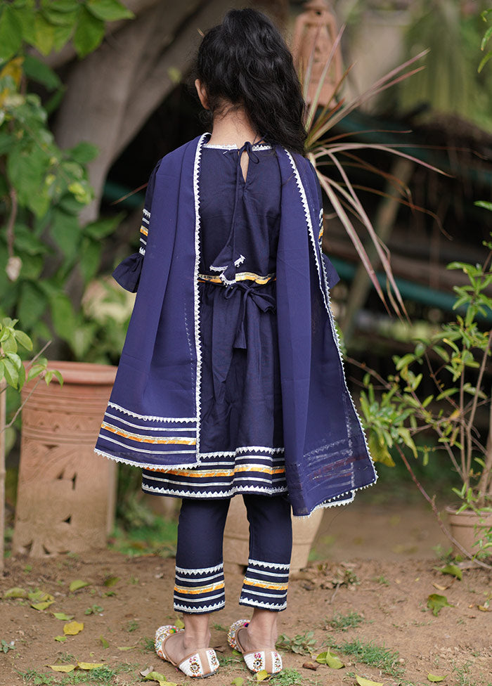 Navy Blue Cotton Suit Set - Indian Silk House Agencies