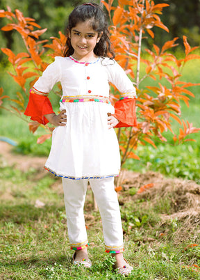 White Cotton Suit Set For Girls - Indian Silk House Agencies