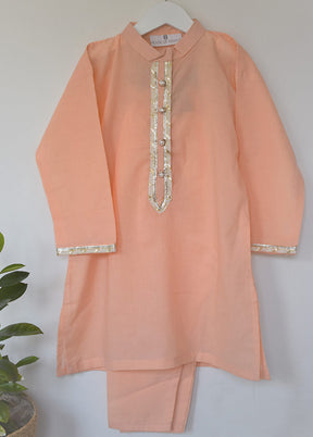 2 Pc Peach Cotton Kurta Pajama Set - Indian Silk House Agencies