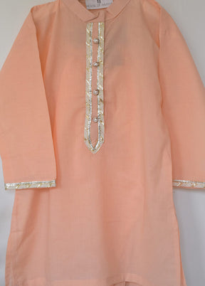 2 Pc Peach Cotton Kurta Pajama Set - Indian Silk House Agencies