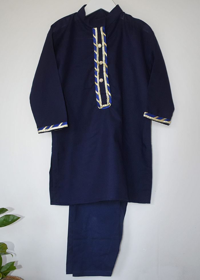 2 Pc Navy Blue Cotton Kurta Pajama Set - Indian Silk House Agencies