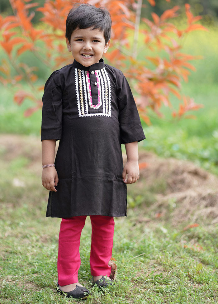 Black And Pink Cotton Kurta Pajama - Indian Silk House Agencies