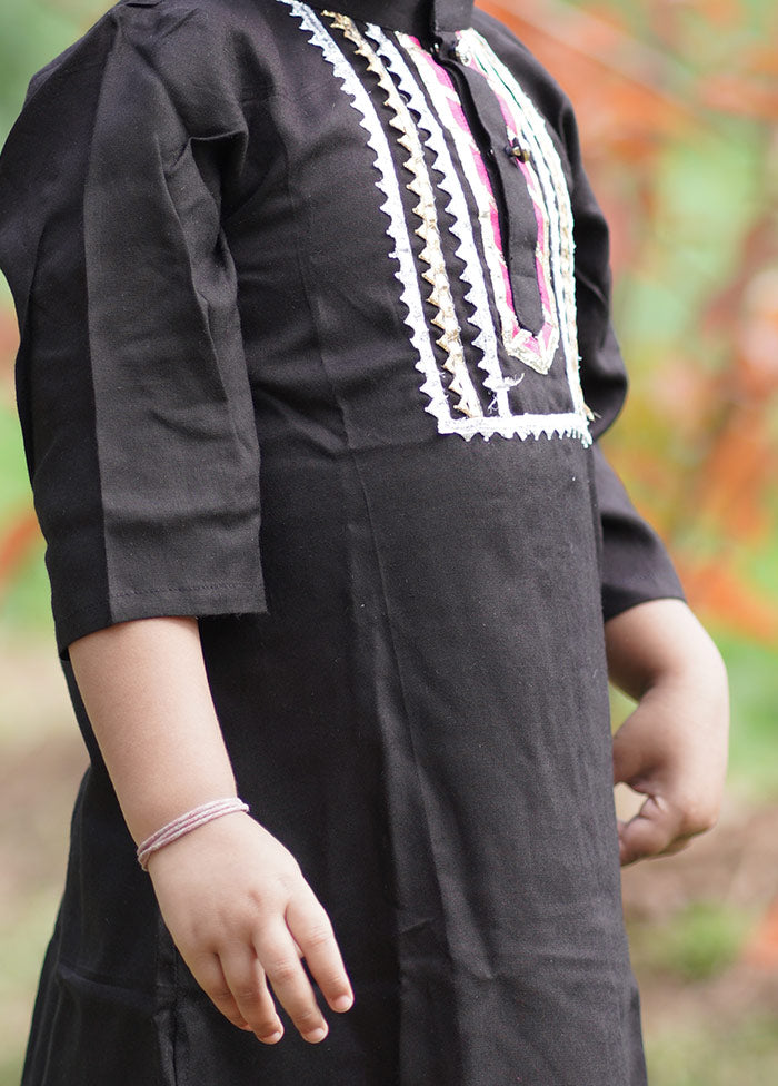 Black And Pink Cotton Kurta Pajama - Indian Silk House Agencies