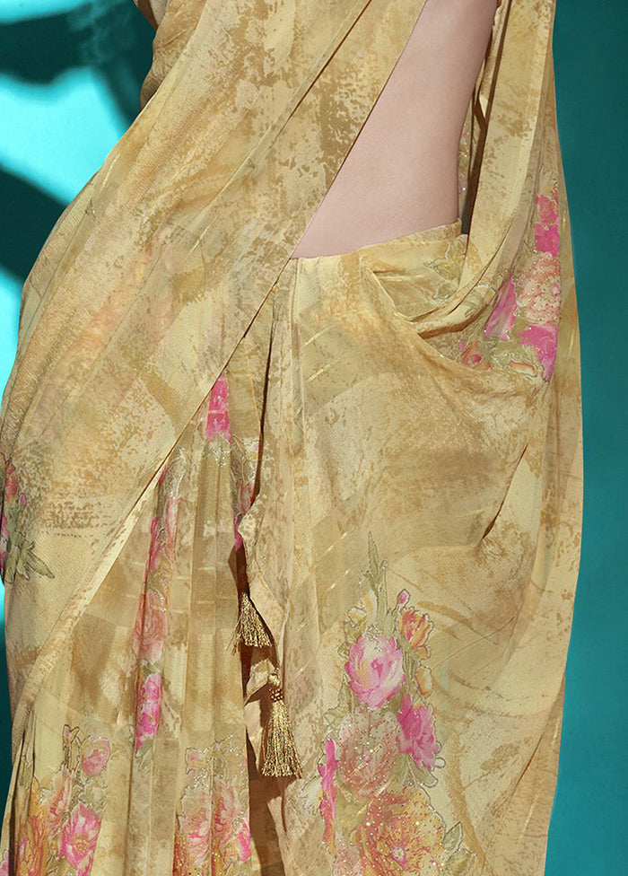 Beige Chiffon Saree With Blouse Piece - Indian Silk House Agencies
