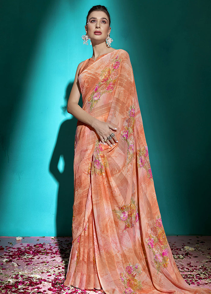 Orange Chiffon Saree With Blouse Piece - Indian Silk House Agencies