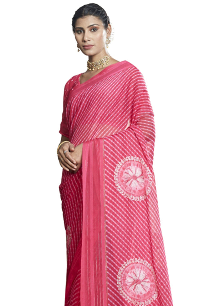 Pink Chiffon Saree With Blouse Piece - Indian Silk House Agencies