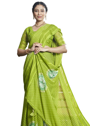 Green Chiffon Saree With Blouse Piece - Indian Silk House Agencies